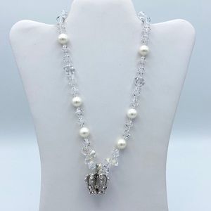 Crown Aurora B Faceted Crystal Faux Pearl Necklace